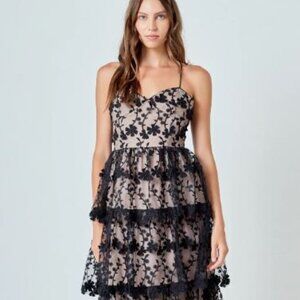 Endless Rose Woman Black CROCHET LAYERED MIDI DRESS, Size Medium